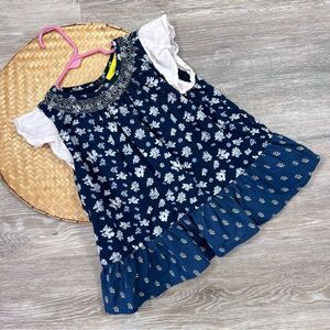Roberta roller rabbit blue floral‎ embroidered top